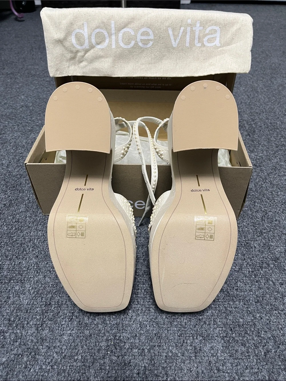 Dolce Vita Ivory Pearl-Studded Platform Sandals